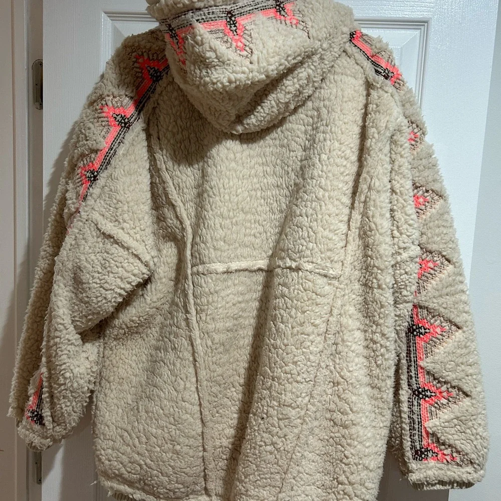 FP Movement by Free People Cream Teddy Jacket with Pink Accents - Picture 2 of 3